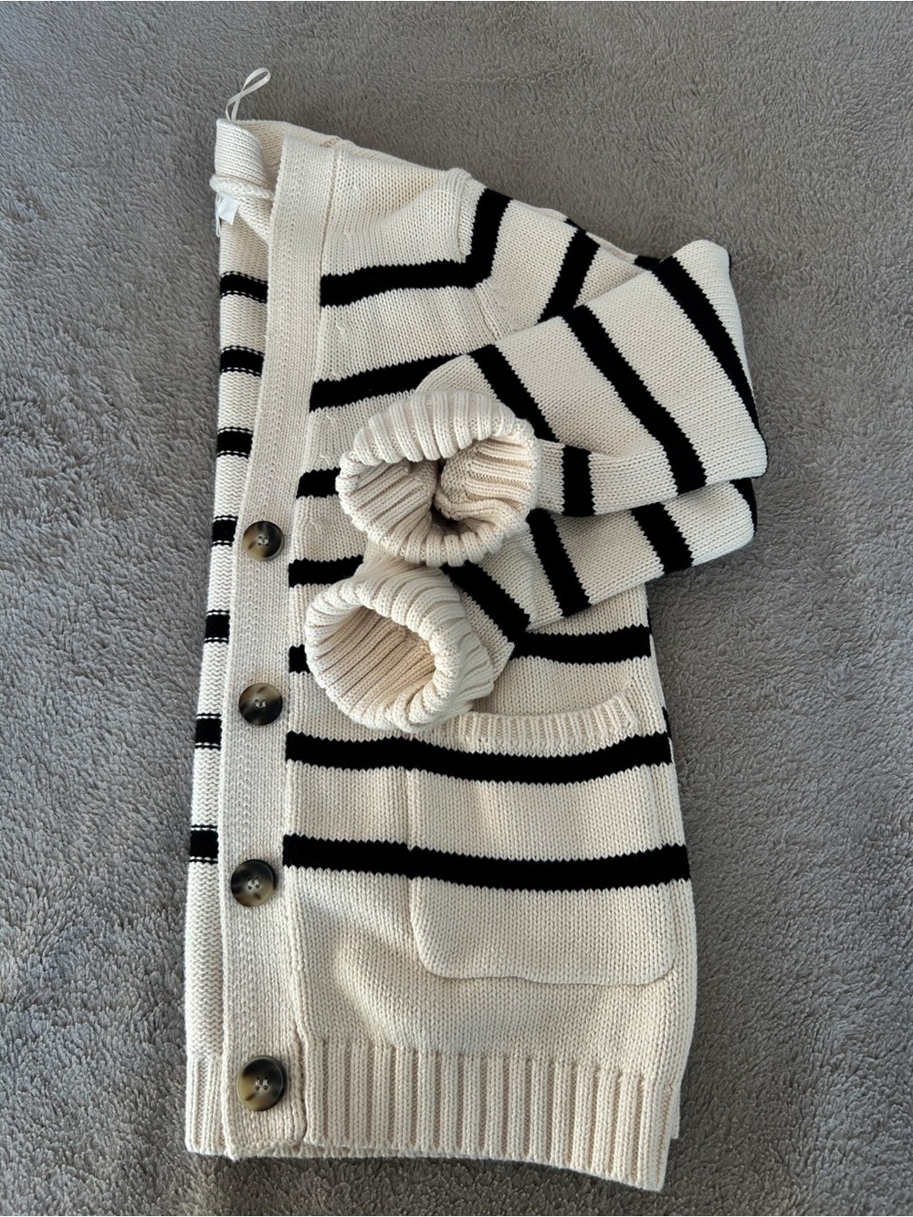 Cream and Black Striped Button-Front Sweater Cardigan